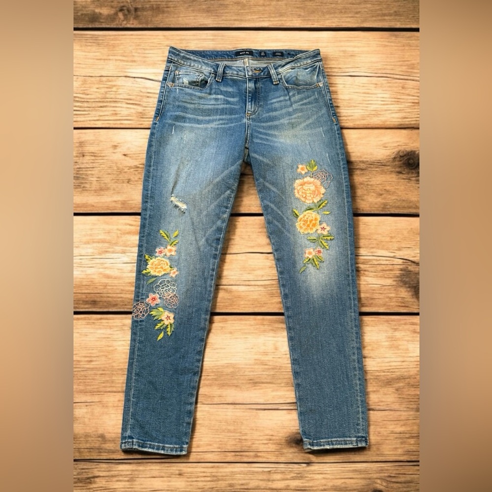Miss Me Embroidered Floral Blue Jeans